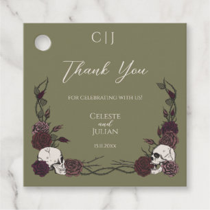Gothic Olive Green Skull & Rose Wedding Thank You Favour Tags