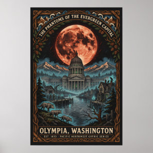 Gothic Olympia, WA Art   Vintage Horror Travel Poster