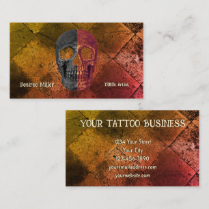 Gothic Orange Black Half Skull Tattoo Shop Business Card
