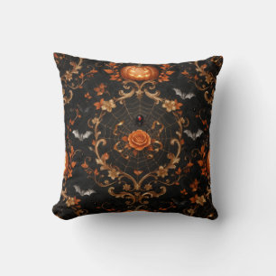 Gothic Orange Rose Throw Pillow - Halloween