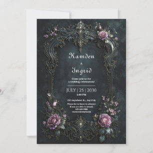 Gothic Ornate Purple Rose Filigree Wedding Invitation