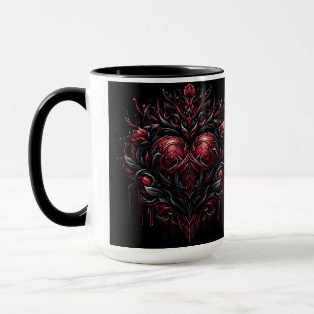Gothic Ornate Red and Black Heart Mug (Left)