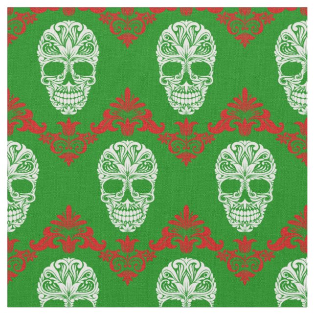 gothic ornate victorian christmas skulls  fabric (Close Up)