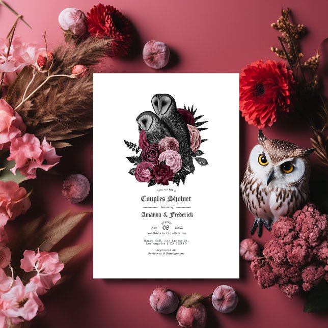 Gothic Owl and Floral Halloween Couples Shower Invitation (Gothic Owl and Floral Halloween Couples Shower Invitation)