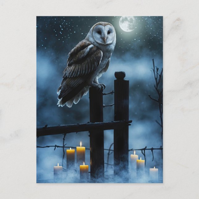 Gothic Owl Candles Moon Fence Holiday Postcard (Front)