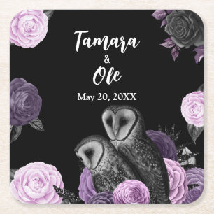 Gothic Owls Wedding Square Paper Coaster