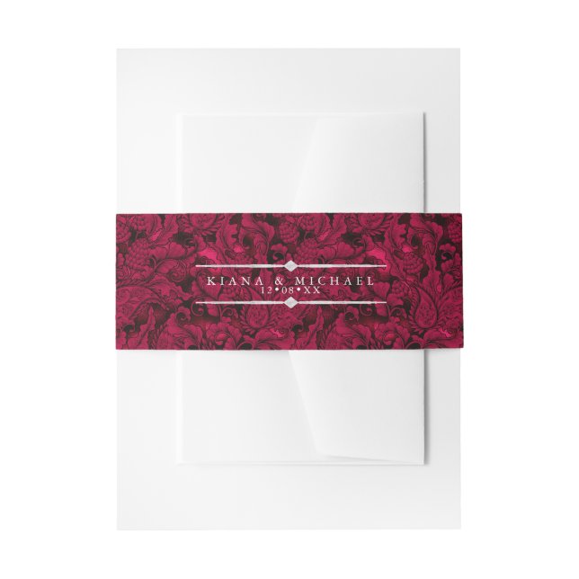 Gothic Paisley Wedding Burgundy ID866 Invitation Belly Band (Front Example)