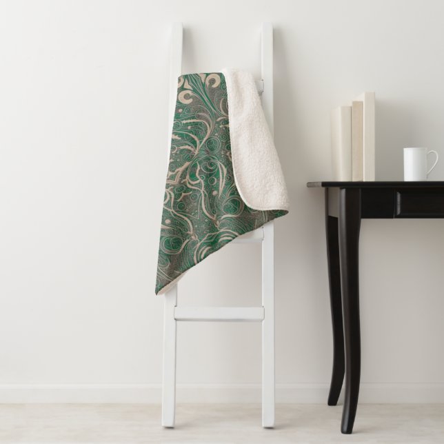 Gothic Pattern Green Sherpa Blanket (In Situ)