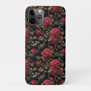 Gothic Pattern with Red Roses and Crows Case-Mate iPhone Case