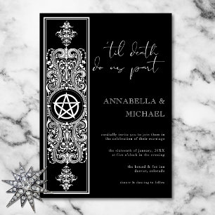 Gothic Pentagram Star Black White Wedding Invitation