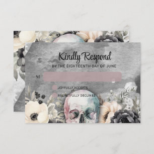 Gothic Peony & Skull Black Floral Wedding RSVP Card