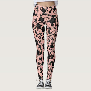 Gothic Pink and black Cemetery roses Leggings