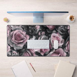 Gothic Pink and Black Roses Monogram  Desk Mat