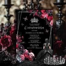Gothic Pink Red & Black Moody Florals Quinceañera