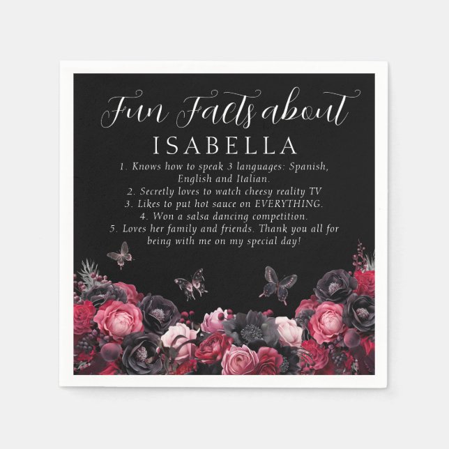 Gothic Pink Red & Black Moody Quinceañera Fun Fact Napkin (Front)