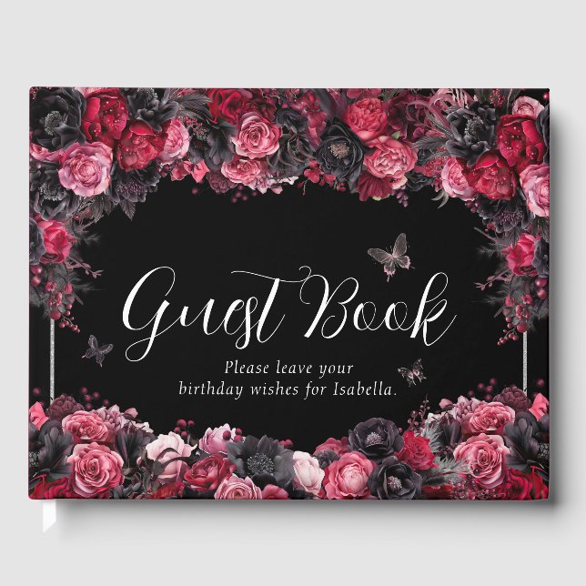 Gothic Pink Red & Black Moody Quinceañera Guest Book (Front)