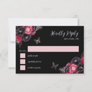 Gothic Pink Red & Black Moody Quinceañera RSVP Invitation