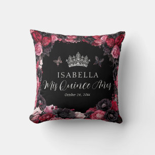 Gothic Pink Red & Black Quinceañera Throw Pillow
