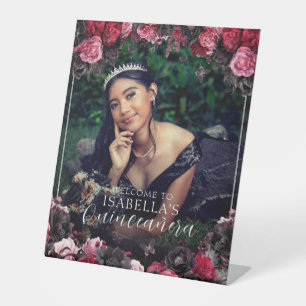Gothic Pink Red & Black Quinceañera Welcome Pedestal Sign