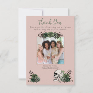 Gothic Pink Skull and Flowers Irish Bridal Shower Thank You Card