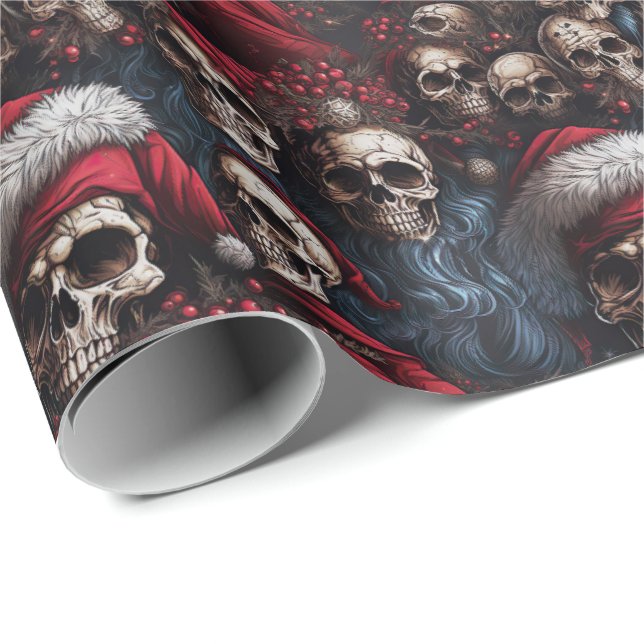 Gothic Pirate Santa Skulls Menacing Christmas Wrapping Paper (Roll Corner)
