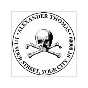 Gothic Pirate Skull Crossbones Name Return Address Self-inking Stamp