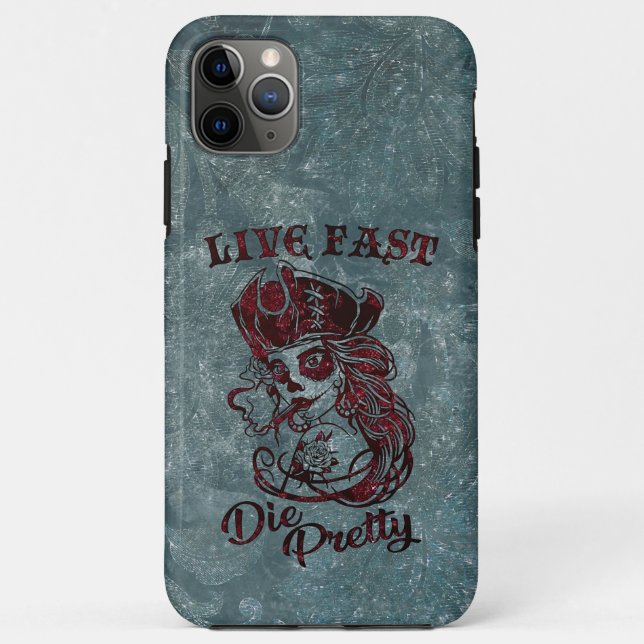 Gothic Pirate Skull Woman Live Fast Die Pretty Case-Mate iPhone Case (Back)