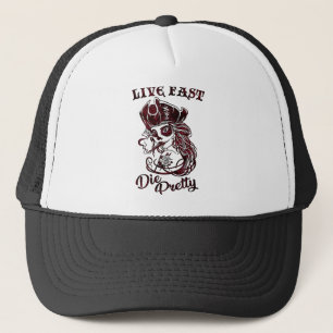 Gothic Pirate Skull Woman Live Fast Die Pretty Trucker Hat