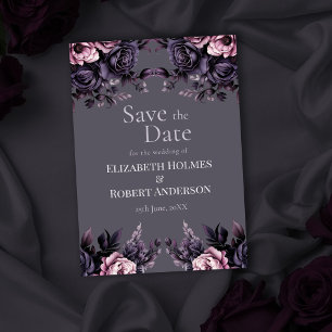 Gothic Plum Floral Save the Date Invitation