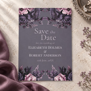 Gothic Plum Floral Save the Date Invitation