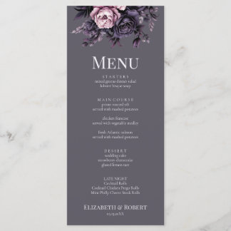 Gothic Plum Floral Wedding Menu