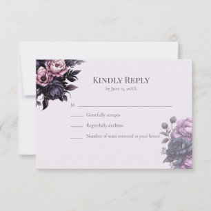 Gothic Plum Floral Wedding RSVP Card