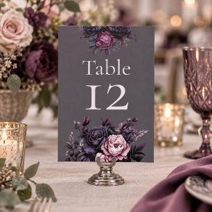Gothic Plum Floral Wedding Table Number