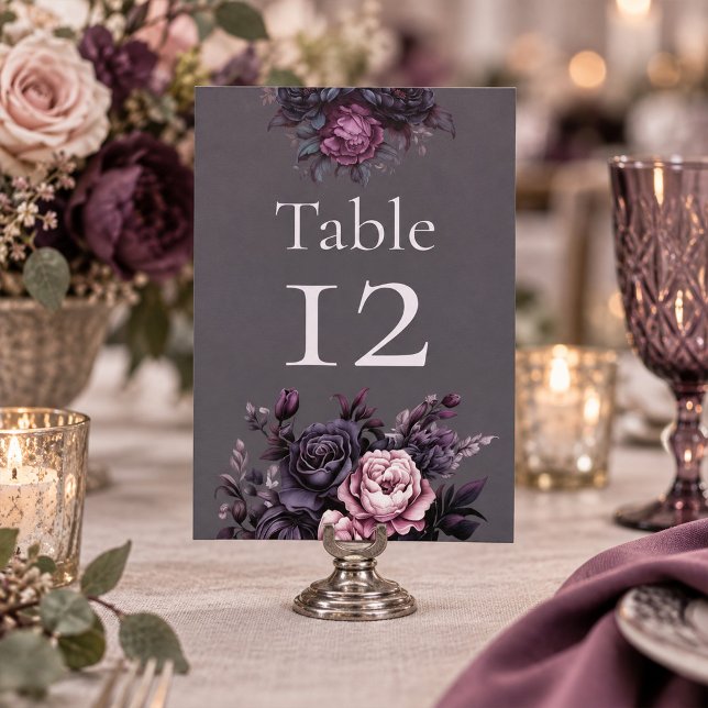 Gothic Plum Floral Wedding Table Number (Gothic Plum Floral Wedding Table Number)