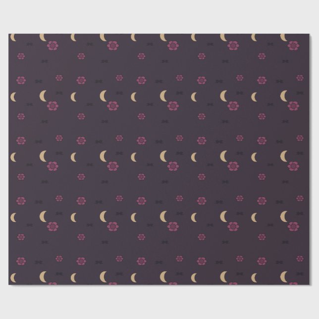 Gothic Plum Rose and Bat Pattern Wrapping Paper (Flat)