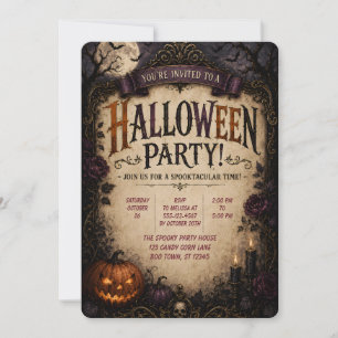 🎃 Gothic Pumpkin Halloween Party Invitation 🦇