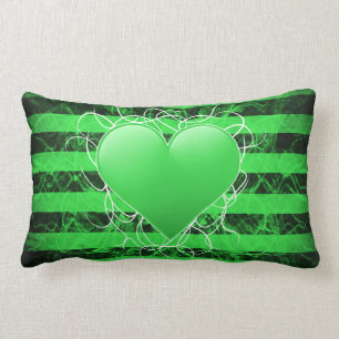 Gothic punk emo green heart with black stripes lumbar cushion