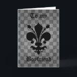 Gothic punk fleur de lis funny boyfriend birthday card<br><div class="desc">Grungy punk goth chequerboard pattern in grey tones with an awesomely elegant royal black fleur de lis on a funny sarcastic greeting card for your boyfriend. Let him know how lucky he really is. All the wording can be changed on this, so you can even address it to a husband,...</div>