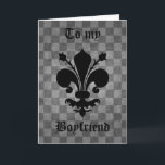 Gothic punk fleur de lis funny boyfriend birthday card<br><div class="desc">Grungy punk goth chequerboard pattern in grey tones with an awesomely elegant royal black fleur de lis on a funny sarcastic greeting card for your boyfriend. Let him know how lucky he really is. All the wording can be changed on this, so you can even address it to a husband,...</div>