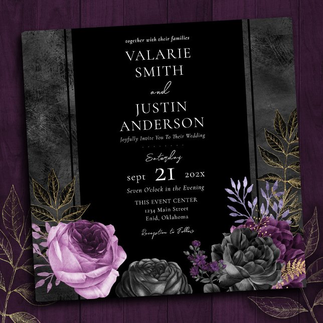 Gothic Purple and Black Floral Wedding All in One Invitation (Creator Uploaded)