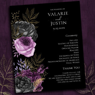 Gothic Purple and Black Floral Wedding Program
