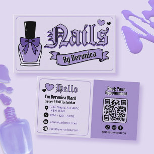 Gothic Purple and Black Girly Nail Technician Business Card