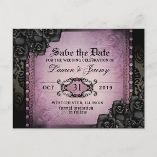 Gothic Purple & Black Halloween Save Date PostCard
