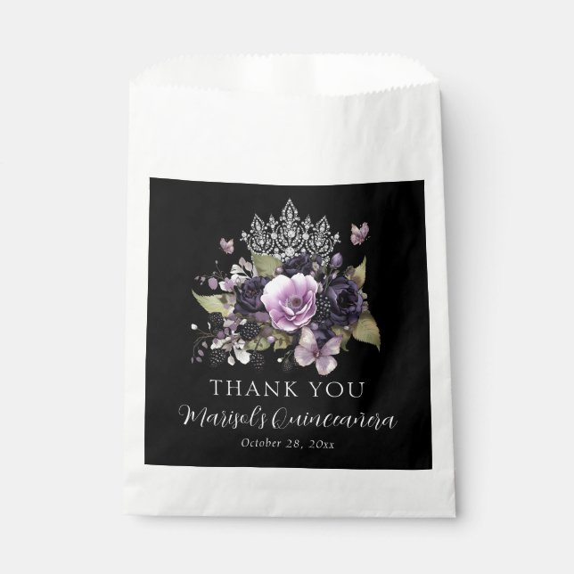 Gothic Purple & Black Moody Florals Quinceañera Favour Bags (Front)
