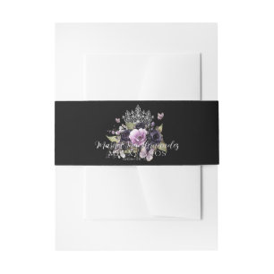 Gothic Purple & Black Moody Florals Quinceañera Invitation Belly Band
