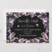 Gothic Purple & Black Moody Florals Quinceañera