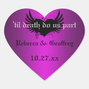 Gothic Purple, Black Winged Heart Wedding Sticker