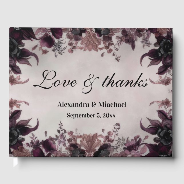 Gothic Purple Bloom Wedding Guest Book (Front)