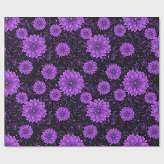 Gothic Purple Dahlias Celestial Stars Pattern Wrapping Paper