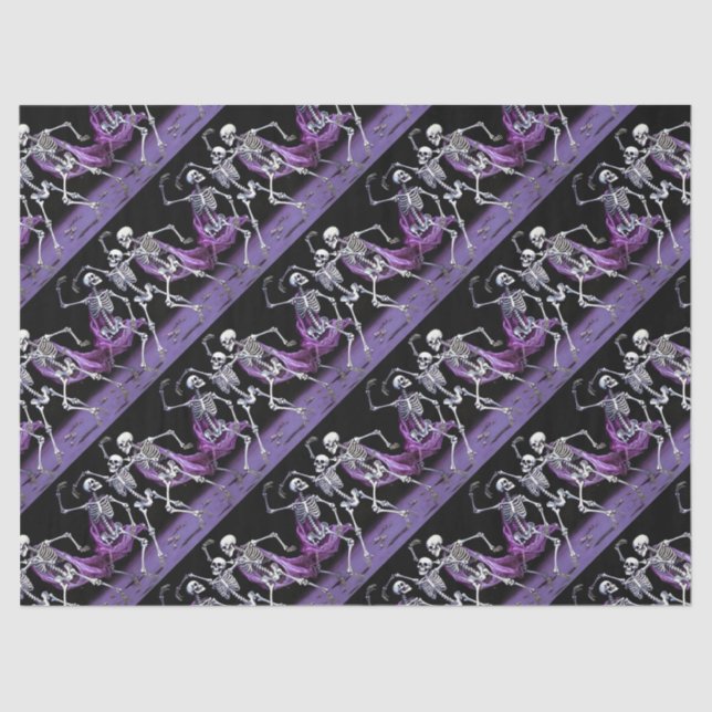 Gothic Purple Dancing Skeletons Pattern Wedding Tissue Paper (Front)